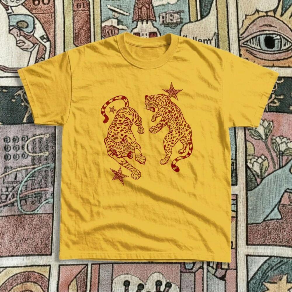 Fighting Leopards With Celestial Stars Mystical Tattoo Tee